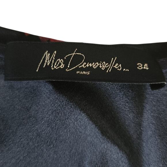 MES DEMOISELLES Digitale floral silk kaftan boho midi dress blue black Size 34 2 - Picture 5 of 7